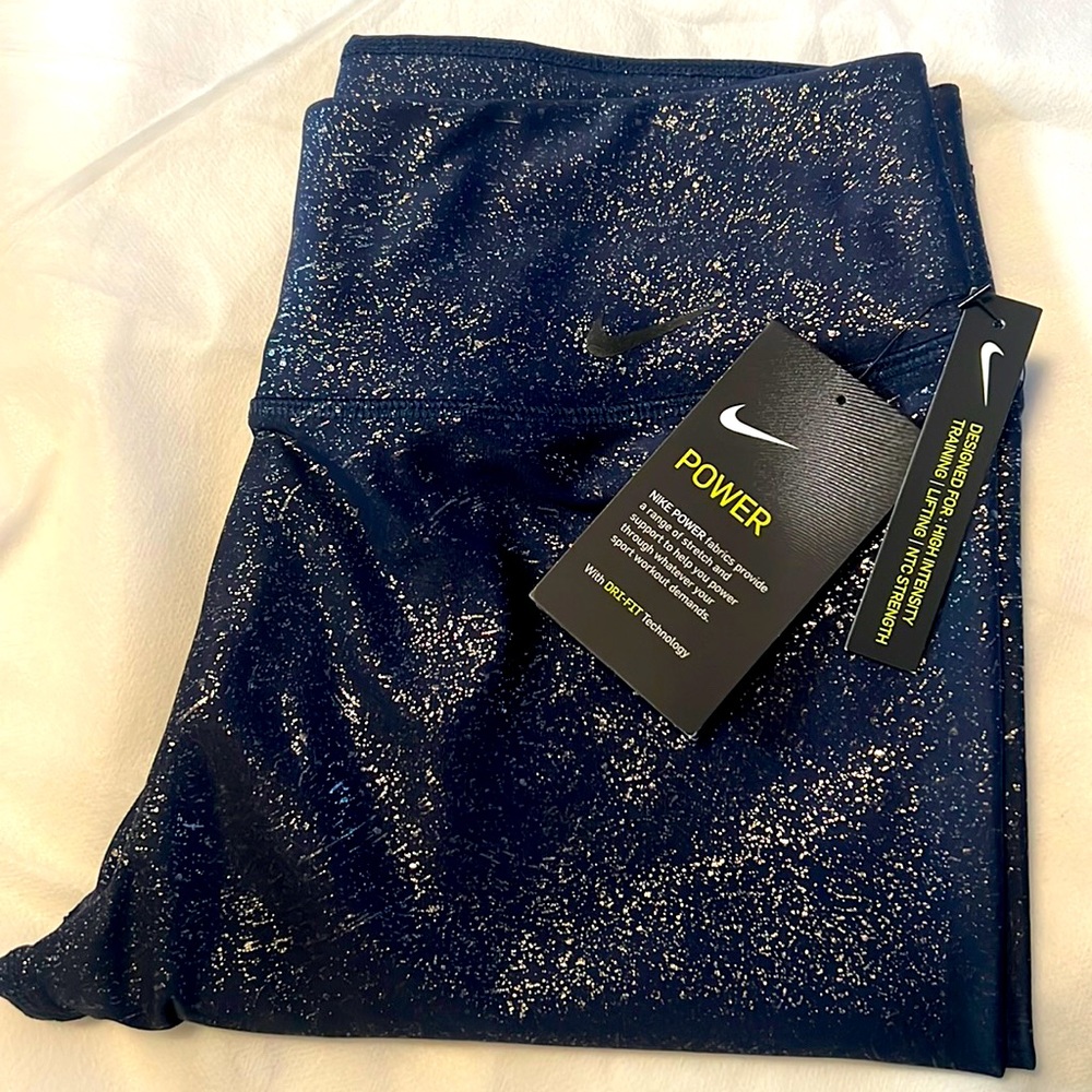 Nike workout leggings sparkly material mesh in the knee parts blue tight fit